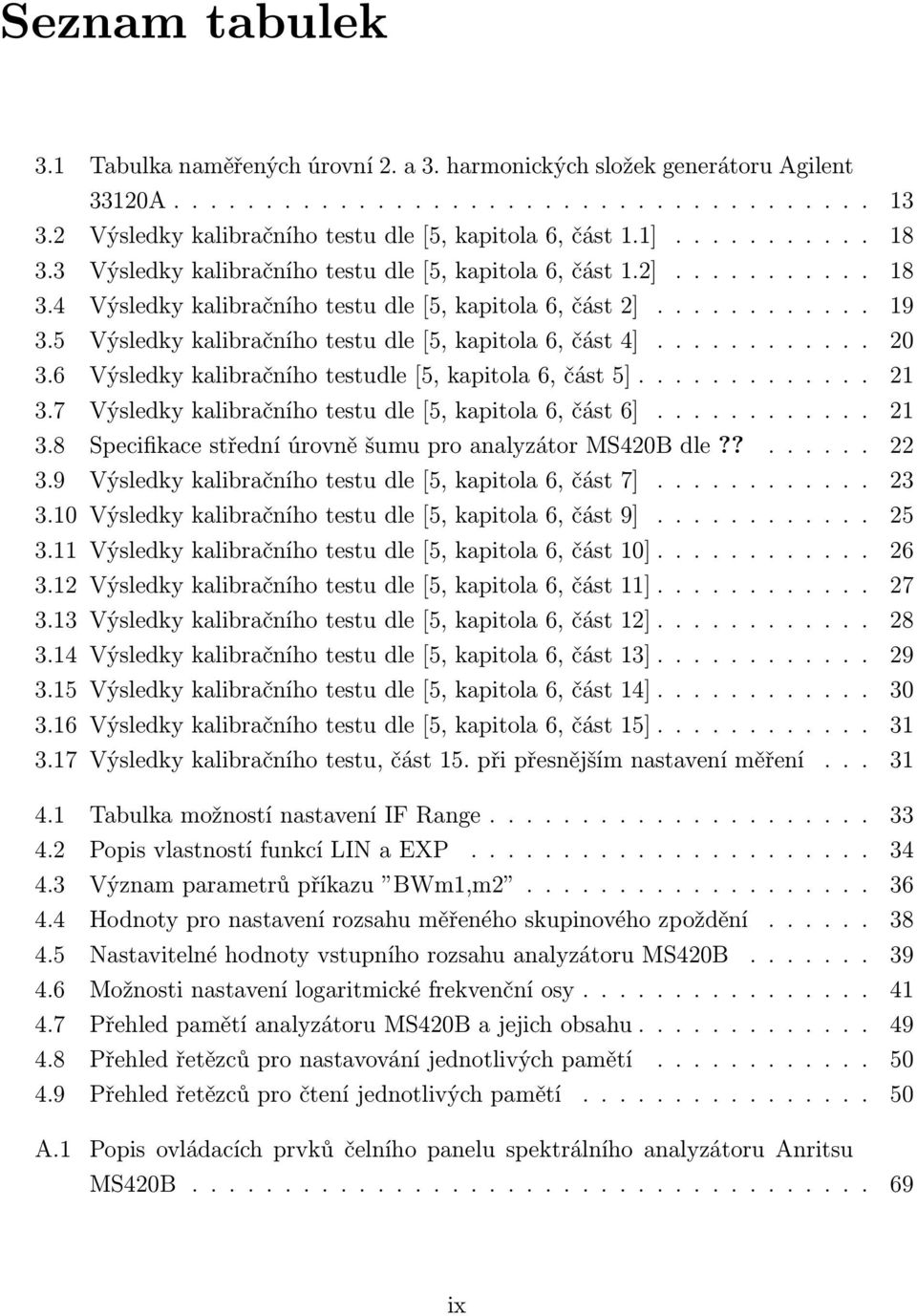 5 Výsledky kalibračního testu dle [5, kapitola 6, část 4]............ 20 3.6 Výsledky kalibračního testudle [5, kapitola 6, část 5]............. 21 3.