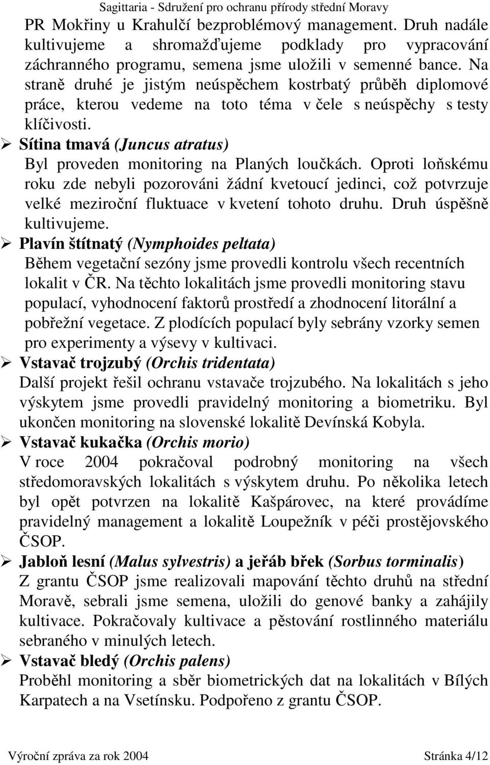 Sítina tmavá (Juncus atratus) Byl proveden monitoring na Planých loučkách.