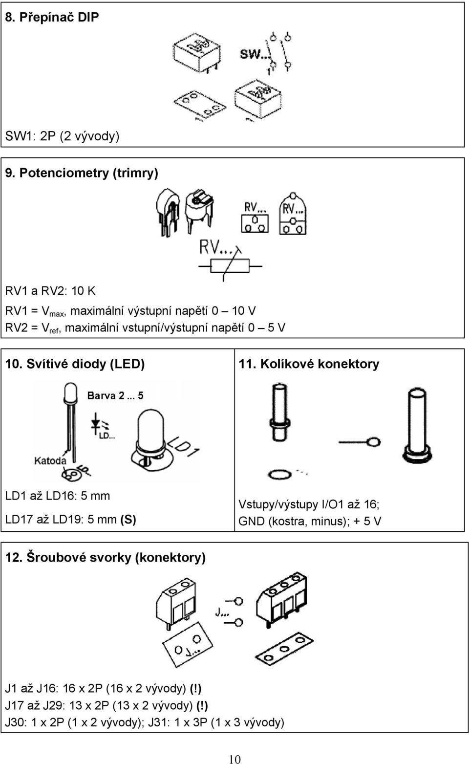 vstupní/výstupní napětí 0 5 V 10. Svítivé diody (LED) 11.