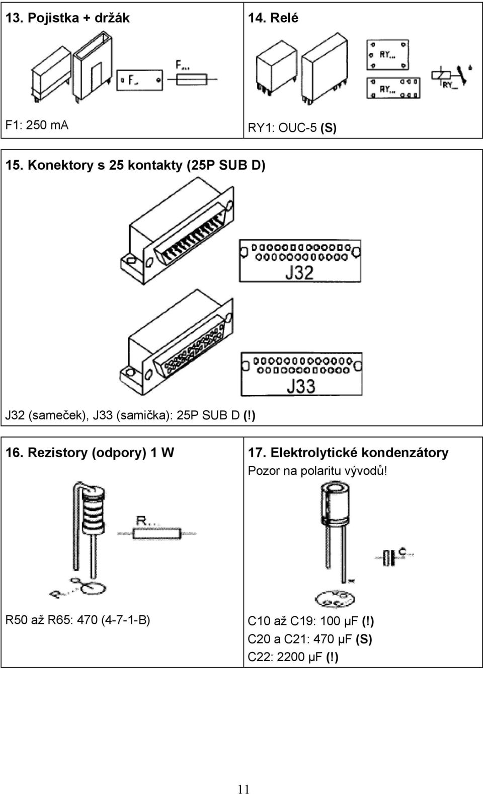 ) 16. Rezistory (odpory) 1 W 17.