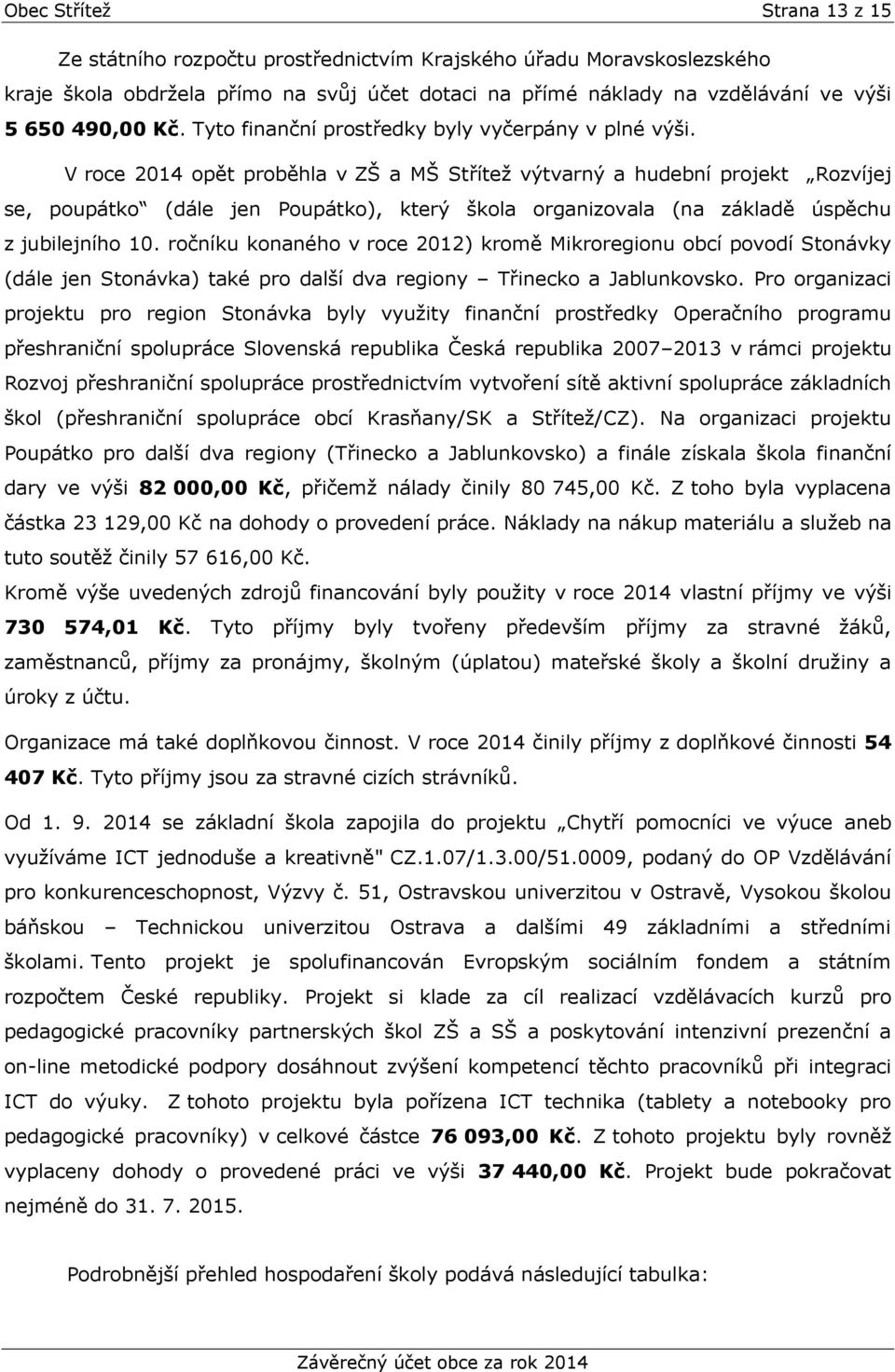 V roce 2014 opět proběhla v ZŠ a MŠ Střítež výtvarný a hudební projekt Rozvíjej se, poupátko (dále jen Poupátko), který škola organizovala (na základě úspěchu z jubilejního 10.