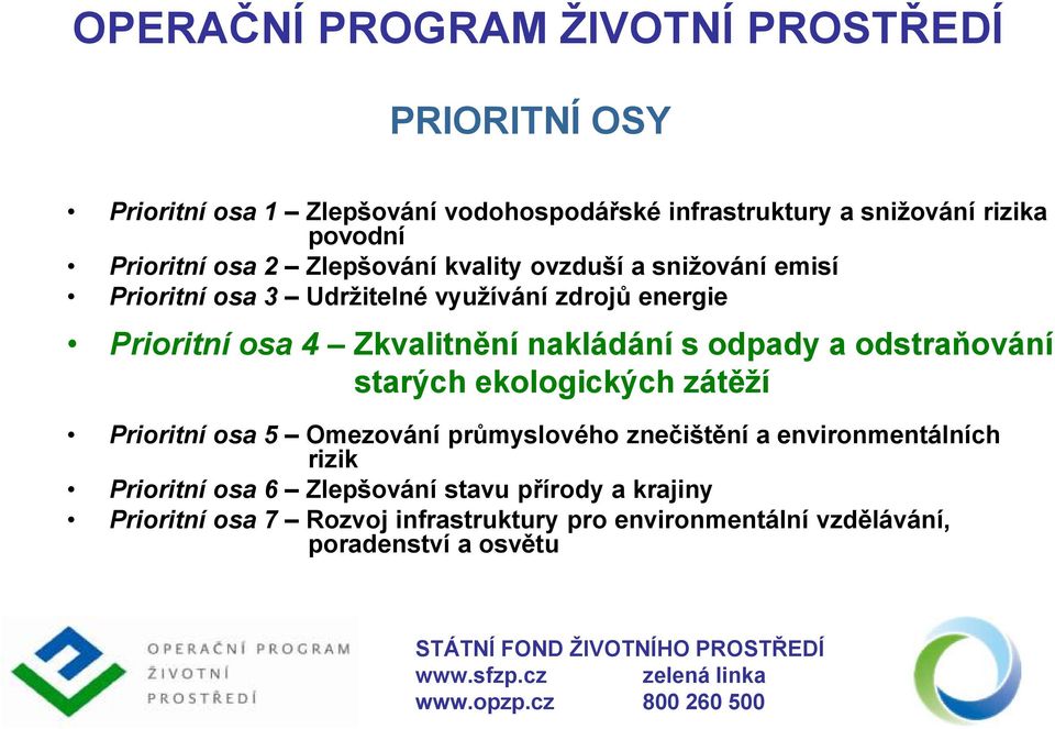 odpady a odstraňování starých ekologických zátěží Prioritní osa 5 Omezování průmyslového znečištění a environmentálních rizik