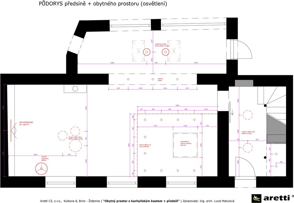 podhledu 480 280 1400 2645 stropní světlo Zero Ø450 a 600 (LUCIS) 650 1500 700 2290 3050 845 800 845 280 800 800 800