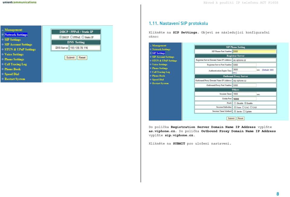 Domain Name IP Address vyplňte as.viphone.cz.