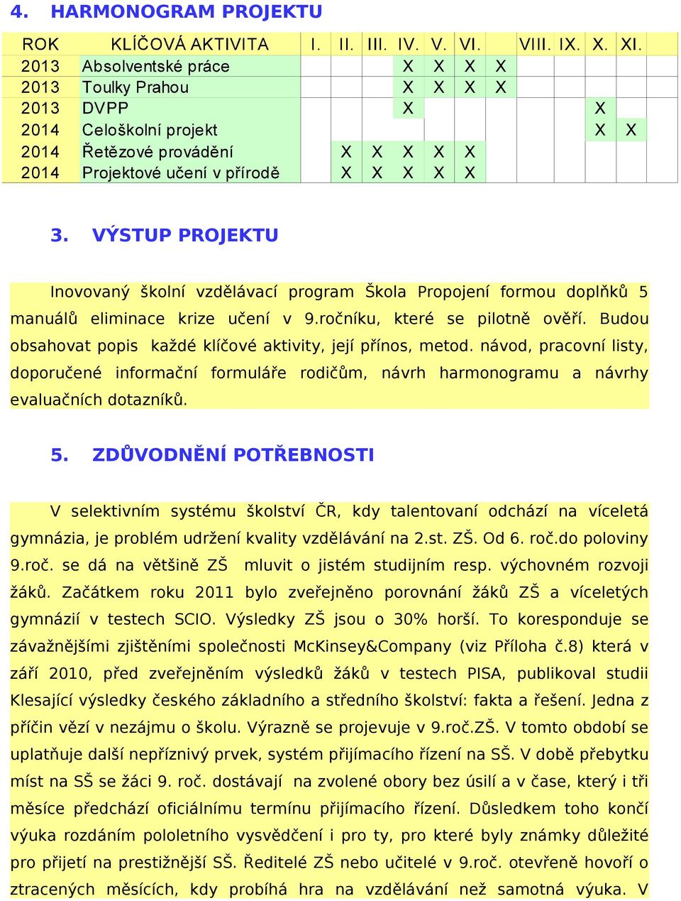 ZDŮVODNĚNÍ POTŘEBNOSTI V selektivním systému školství ČR, kdy talentovaní odchází na víceletá gymnázia, je problém udržení kvality vzdělávání na 2.st. ZŠ. Od 6. roč.