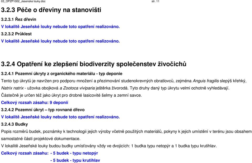 Opatření ke zlepšení biodiverzity společenstev živočichů 3.2.4.