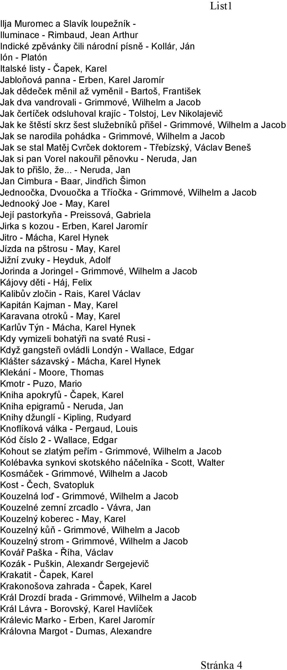 Grimmové, Wilhelm a Jacob Jak se narodila pohádka - Grimmové, Wilhelm a Jacob Jak se stal Matěj Cvrček doktorem - Třebízský, Václav Beneš Jak si pan Vorel nakouřil pěnovku - Neruda, Jan Jak to