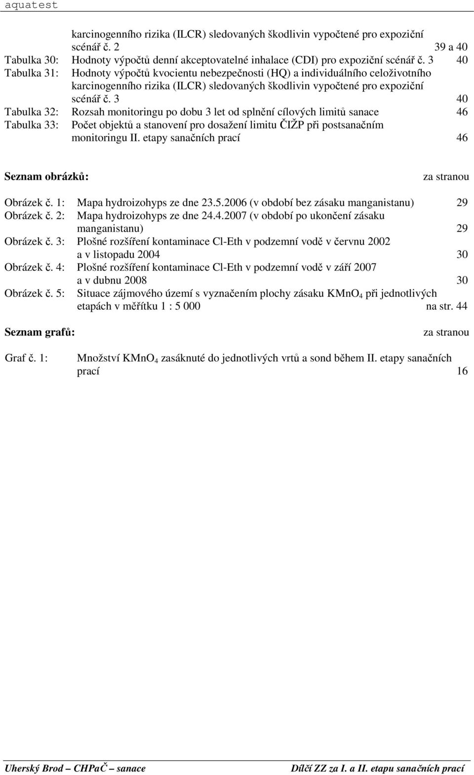 3 40 Tabulka 32: Rozsah monitoringu po dobu 3 let od splnění cílových limitů sanace 46 Tabulka 33: Počet objektů a stanovení pro dosažení limitu ČIŽP při postsanačním monitoringu II.