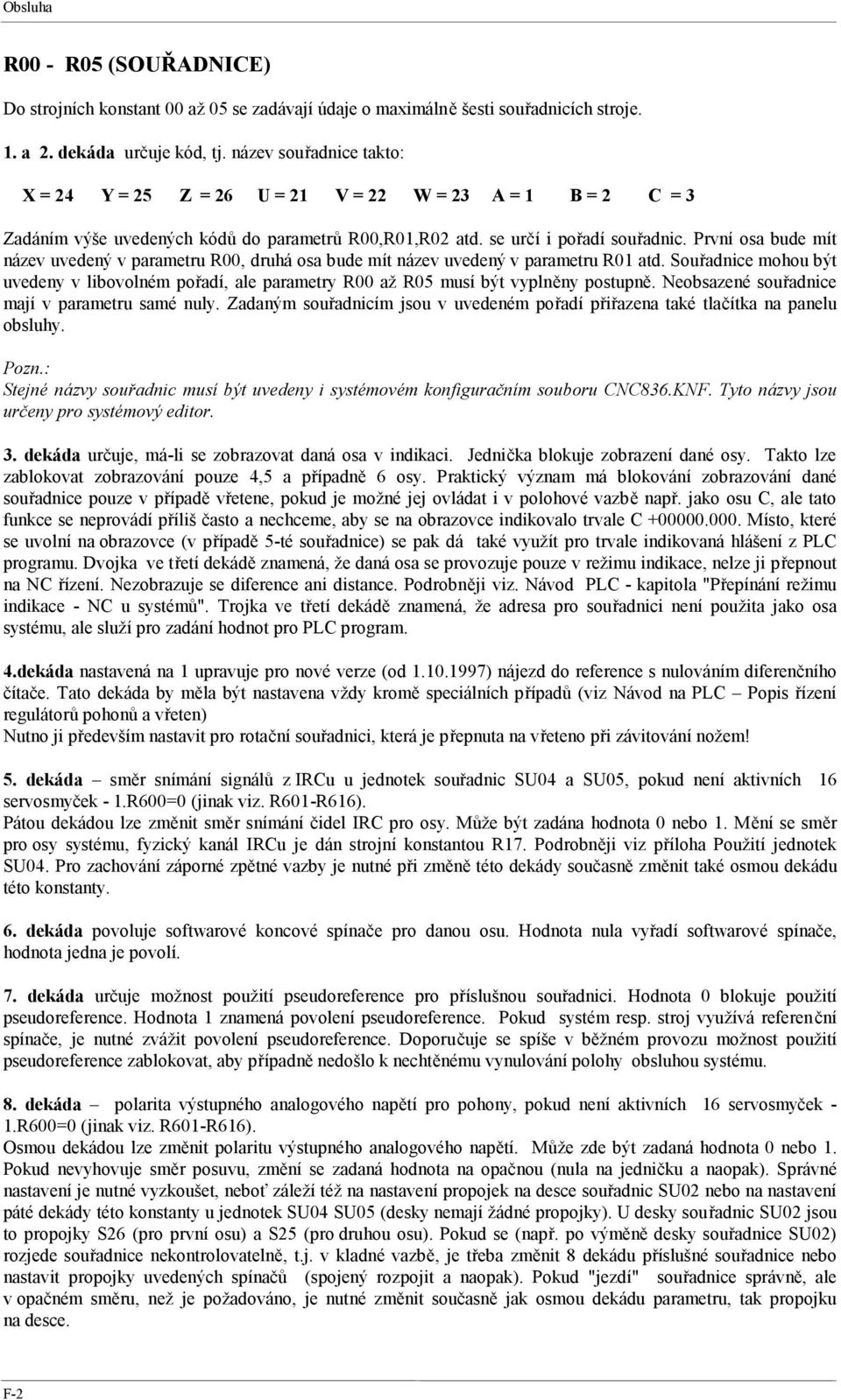 První osa bude mít název uvedený v parametru R00, druhá osa bude mít název uvedený v parametru R01 atd.