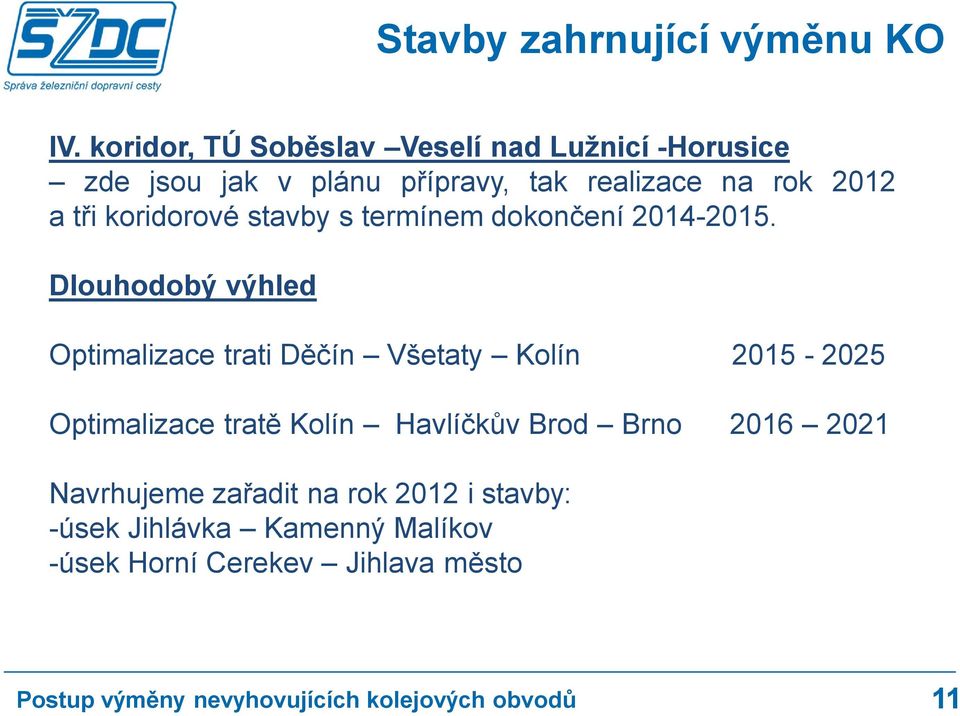 a tři koridorové stavby s termínem dokončení 2014-2015.