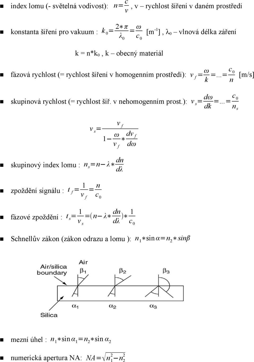 v nehomogenním prost.): v s = dω dk =.