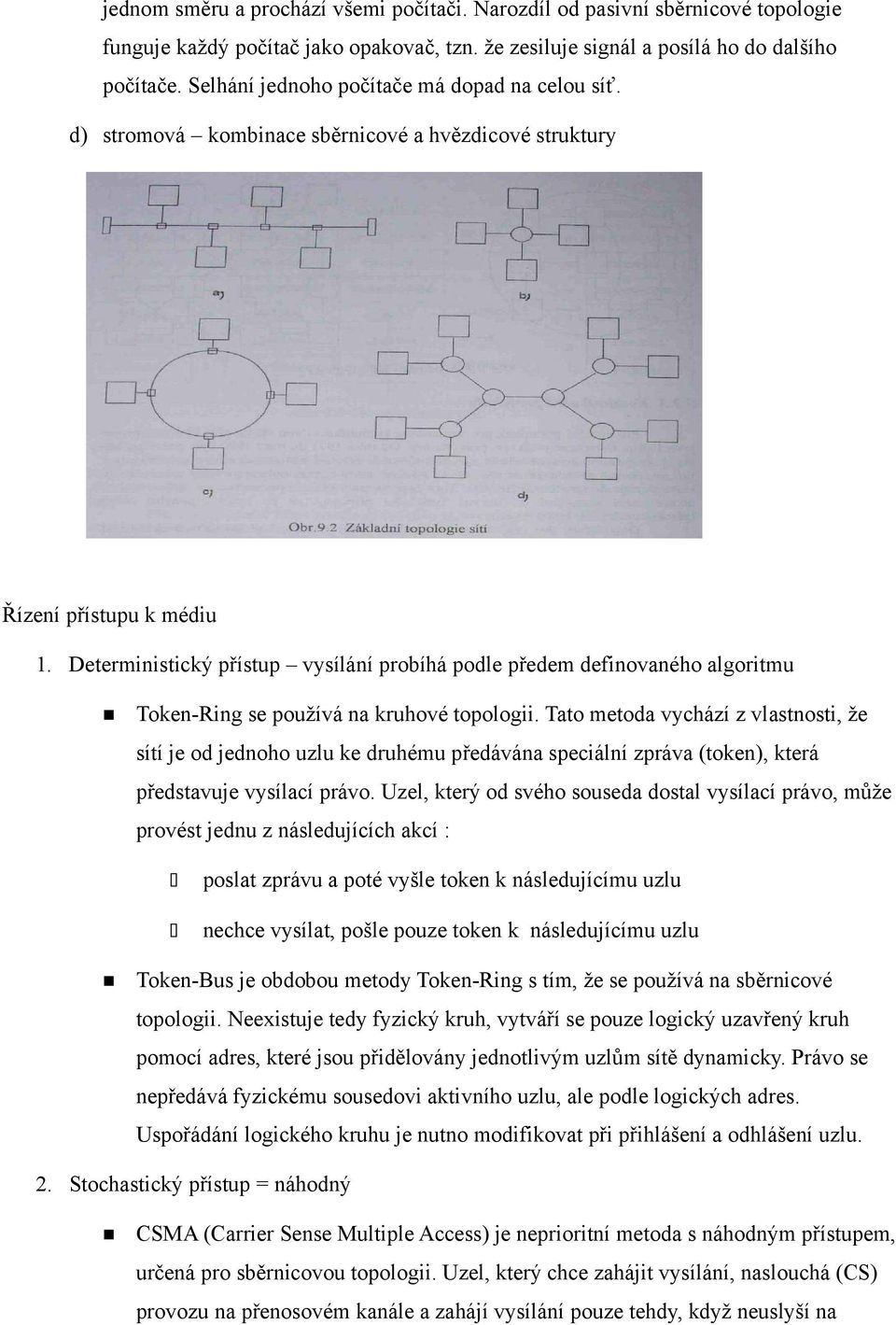 Deterministický přístup vysílání probíhá podle předem definovaného algoritmu Token-Ring se používá na kruhové topologii.