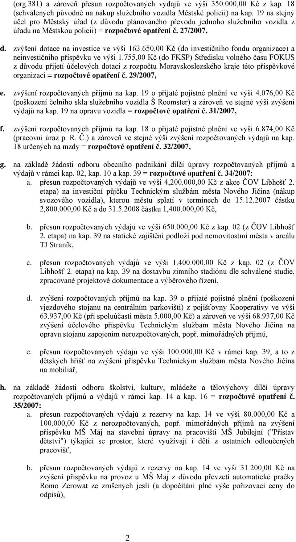650,00 Kč (do investičního fondu organizace) a neinvestičního příspěvku ve výši 1.