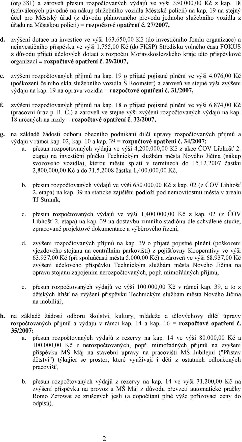 650,00 Kč (do investičního fondu organizace) a neinvestičního příspěvku ve výši 1.