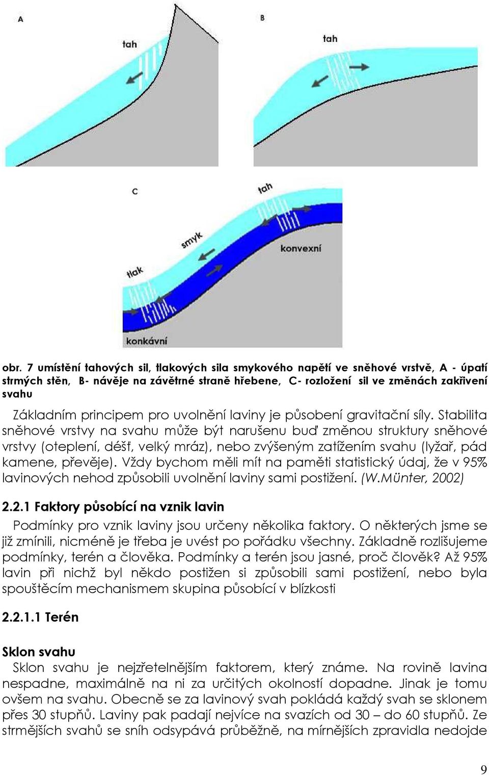 Stabilita sněhové vrstvy na svahu může být narušenu buď změnou struktury sněhové vrstvy (oteplení, déšť, velký mráz), nebo zvýšeným zatížením svahu (lyžař, pád kamene, převěje).