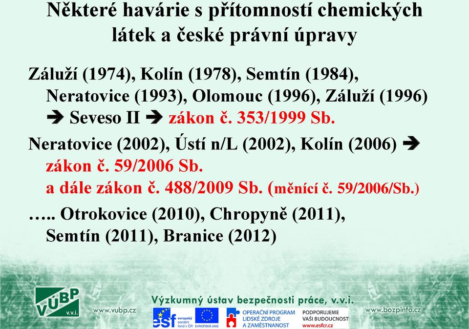 353/1999 Sb. Neratovice (2002), Ústí n/l (2002), Kolín (2006) zákon č. 59/2006 Sb.