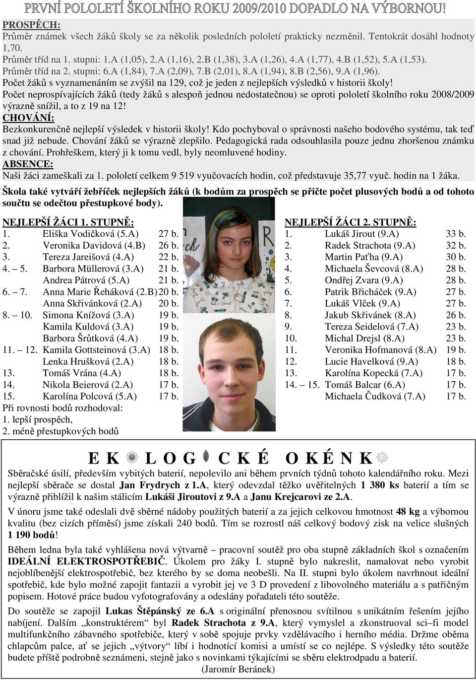 Počet žáků s vyznamenáním se zvýšil na 129, což je jeden z nejlepších výsledků v historii školy!