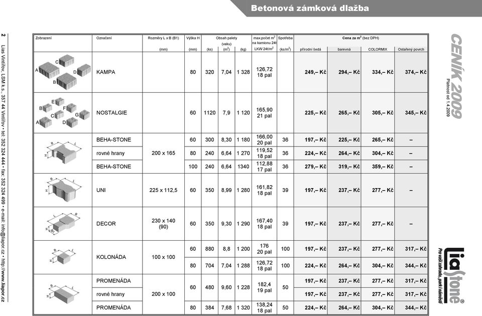 120 BEHA-STONE 60 300 8,30 1 180 rovné hrany 200 x 165 80 240 6,64 1 270 BEHA-STONE 100 240 6,64 1340 UNI 225 x 112,5 60 350 8,99 1 280 DECOR 230 x 140 (90) KOLONÁDA 100 x 100 60 350 9,30 1 290 60