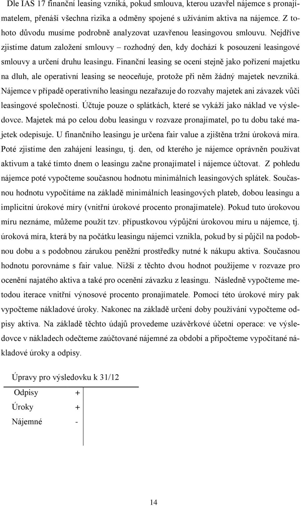 Finanční leasing se ocení stejně jako pořízení majetku na dluh, ale operativní leasing se neoceňuje, protože při něm žádný majetek nevzniká.