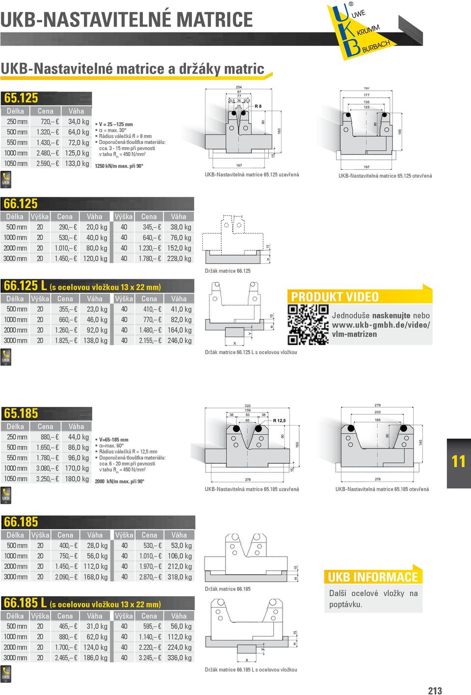 125 uzavřená 197 177 6 125 197 90 UK-Nastavitelná matrice 65.125 otevřená 145 66.125 Délka Výška Cena Váha Výška Cena Váha 500 290,,0 kg 40 345, 38,0 kg 1000 530, 40,0 kg 40 640, 76,0 kg 00 1.