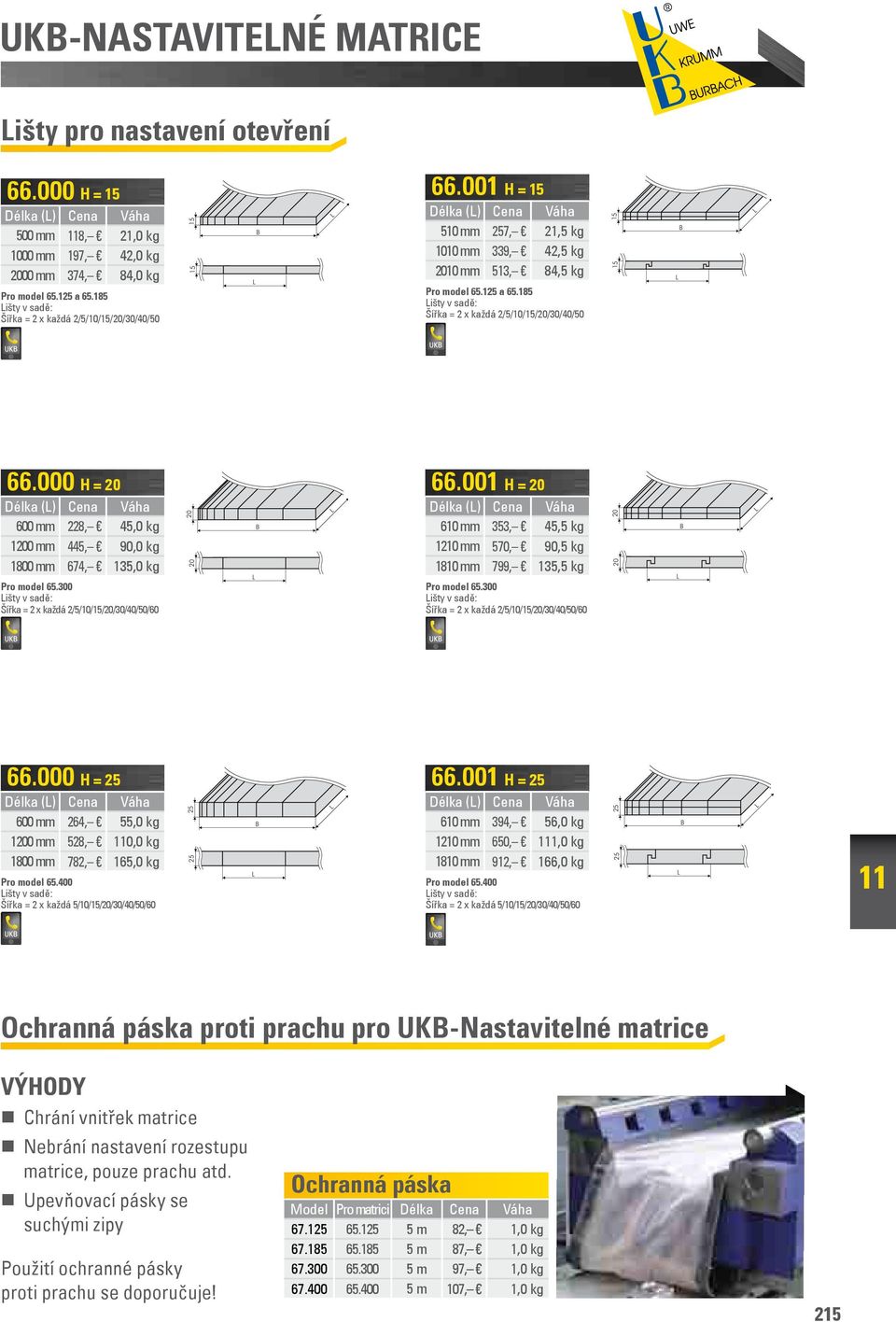 185 išty v sadě: Šířka = 2 x každá 2/5/10/15//30/40/50 15 15 66.000 H = Délka () Cena Váha 0 228, 45,0 kg 10 445, 90,0 kg 1800 674, 5,0 kg Pro model 65.