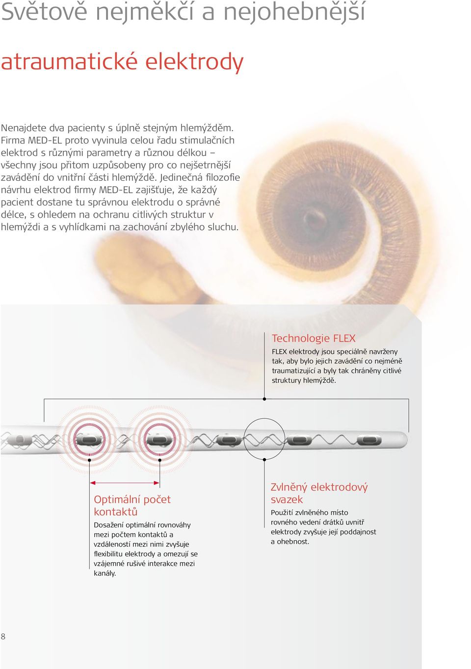 Jedinečná filozofie návrhu elektrod firmy MED-EL zajišťuje, že každý pacient dostane tu správnou elektrodu o správné délce, s ohledem na ochranu citlivých struktur v hlemýždi a s vyhlídkami na