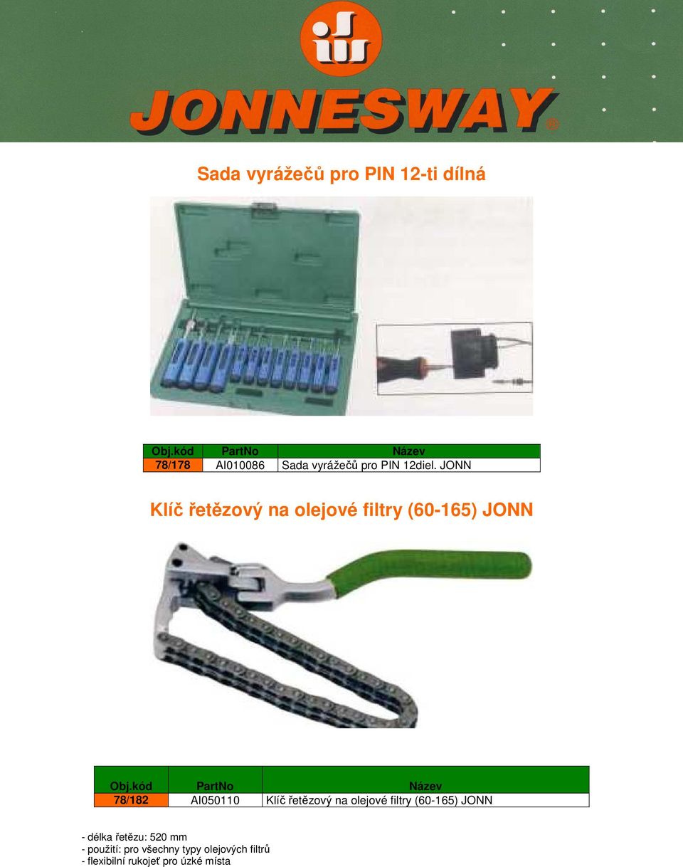JONN Klíč řetězový na olejové filtry (60-165) JONN 78/182 AI050110 Klíč