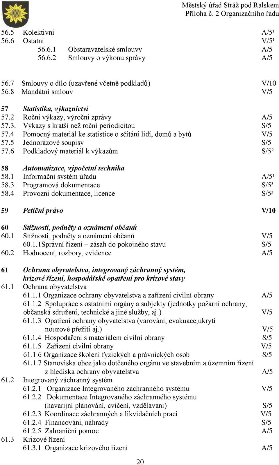 4 Pomocný materiál ke statistice o sčítání lidí, domů a bytů V/5 57.5 Jednorázové soupisy S/5 57.6 Podkladový materiál k výkazům S/5² 58 Automatizace, výpočetní technika 58.