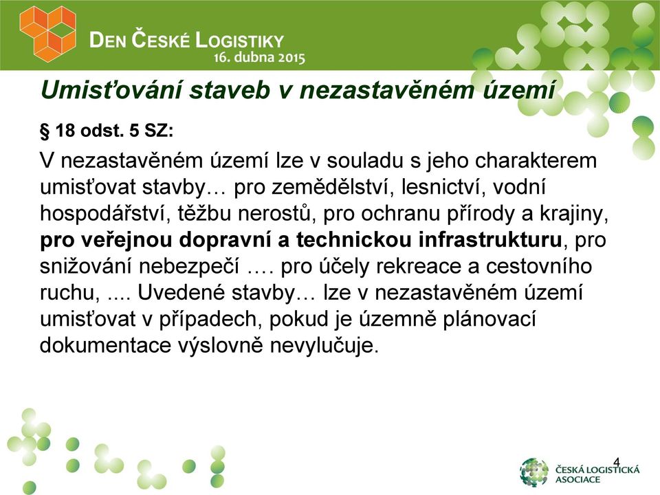 hospodářství, těžbu nerostů, pro ochranu přírody a krajiny, pro veřejnou dopravní a technickou infrastrukturu, pro