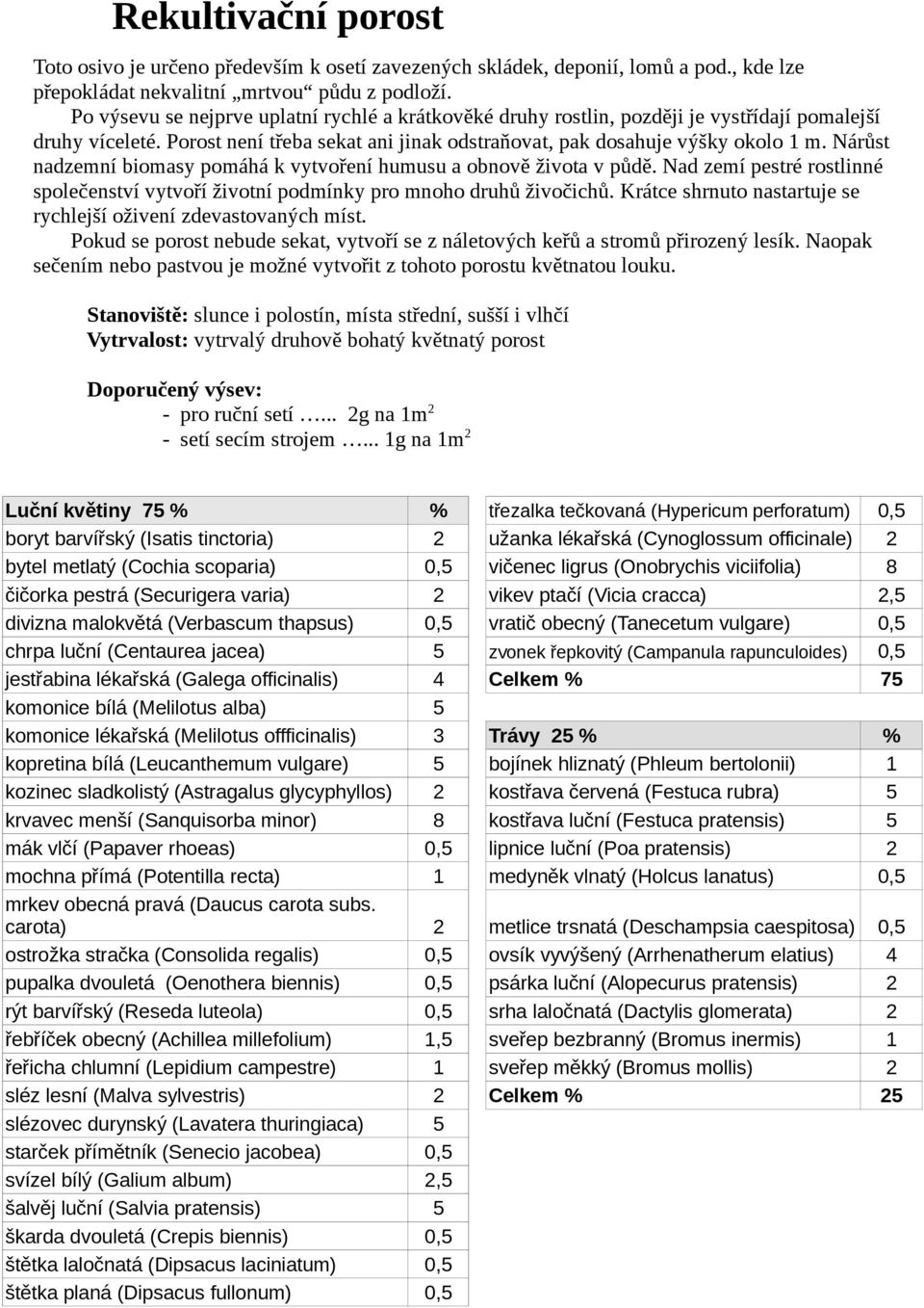 Nárůst nadzemní biomasy pomáhá k vytvoření humusu a obnově života v půdě. Nad zemí pestré rostlinné společenství vytvoří životní podmínky pro mnoho druhů živočichů.