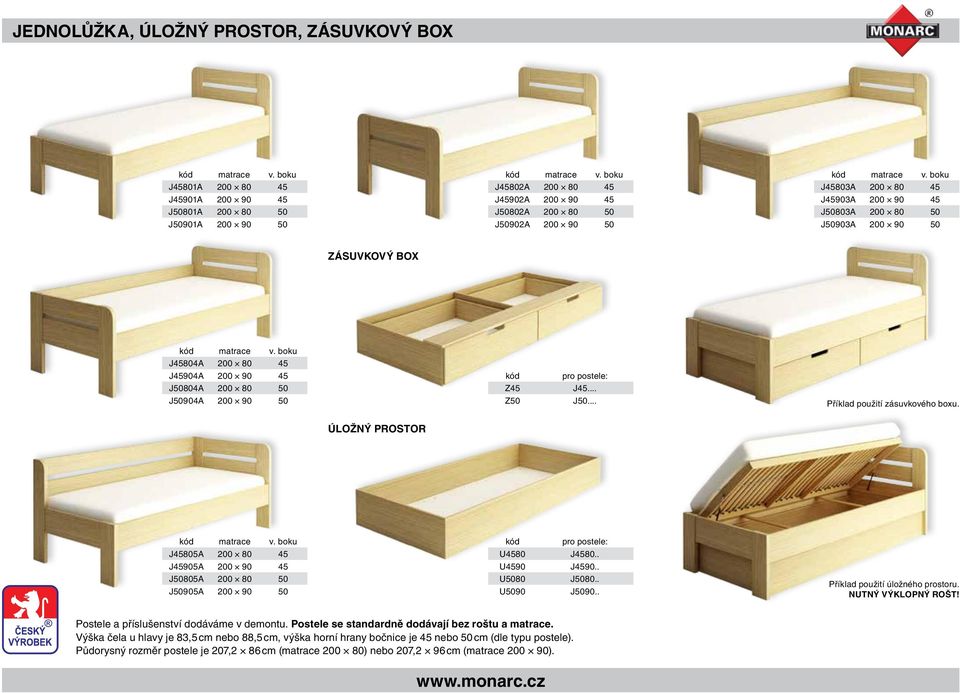 ÚLOŽNÝ PROSTOR J45805A 200 80 45 J45905A 200 90 45 J50805A 200 80 50 J50905A 200 90 50 U4580 U4590 U5080 U5090 J4580.. J4590.. J5080.. J5090.. Příklad použití úložného prostoru. NUTNÝ VÝKLOPNÝ ROŠT!