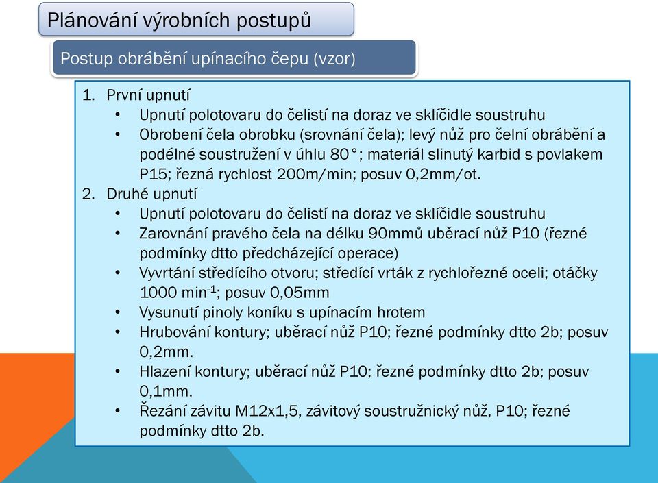 s povlakem P15; řezná rychlost 20