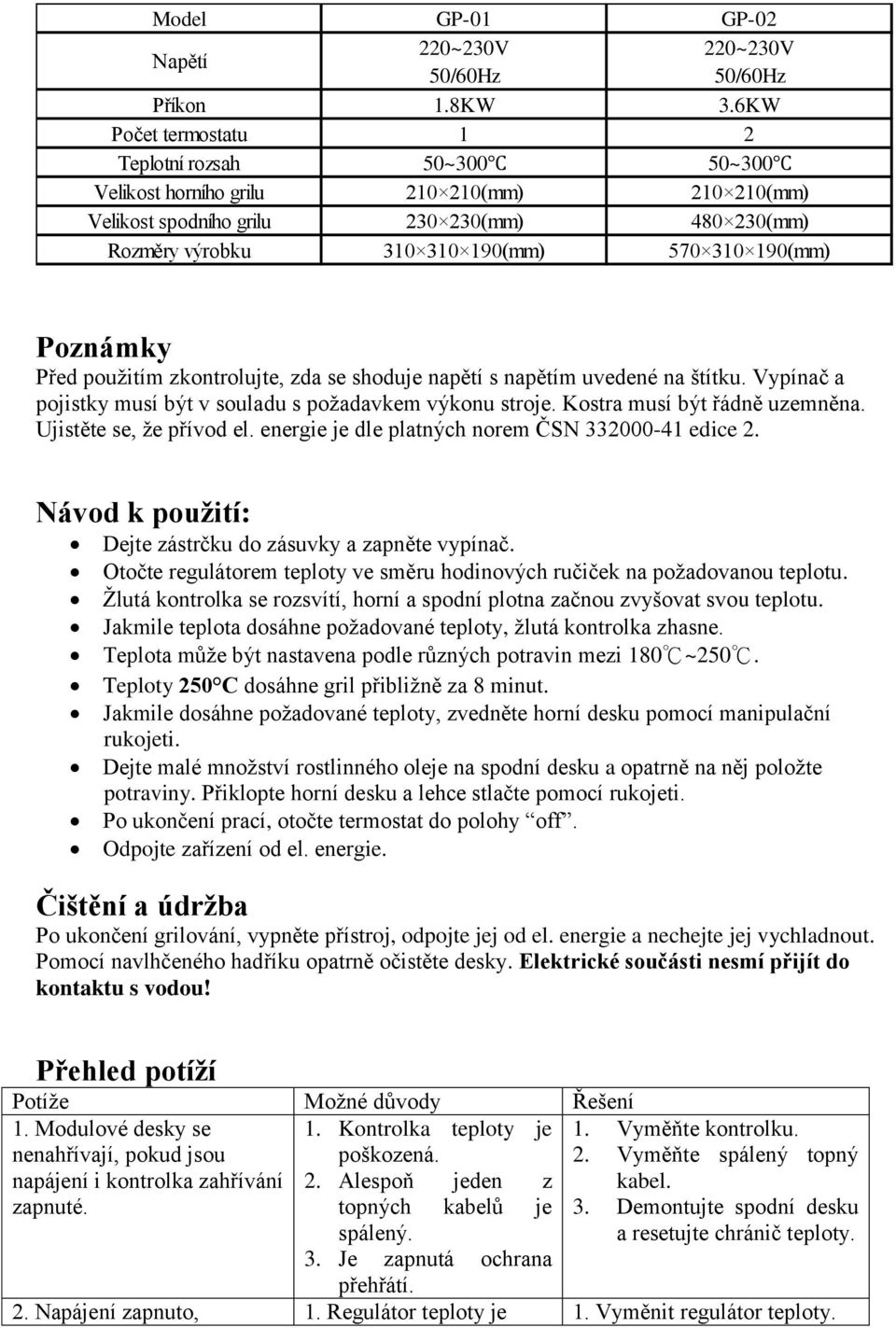 Poznámky Před použitím zkontrolujte, zda se shoduje napětí s napětím uvedené na štítku. Vypínač a pojistky musí být v souladu s požadavkem výkonu stroje. Kostra musí být řádně uzemněna.