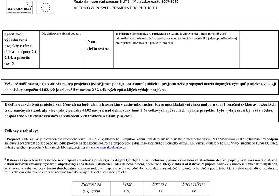 a prioritní Dle definované oblasti podpory Není definováno 1) Příjemce dle charakteru projektu a ve vztahu k cílovým skupinám povinně zvolí minimálně jeden nástroj z definovaného seznamu technických