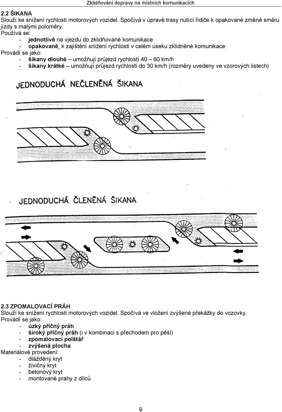 40 60 km/h - šikany krátké umožňují průjezd rychlostí do 30 km/h (rozměry uvedeny ve vzorových listech) 2.3 ZPOMALOVACÍ PRÁH Slouží ke snížení rychlosti motorových vozidel.