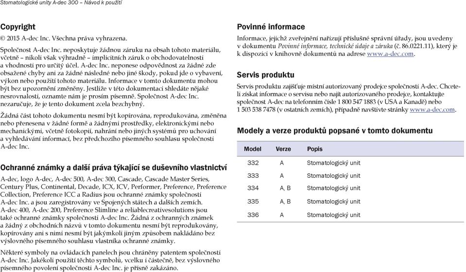 neponese odpovědnost za žádné zde obsažené chyby ani za žádné následné nebo jiné škody, pokud jde o vybavení, výkon nebo použití tohoto materiálu.