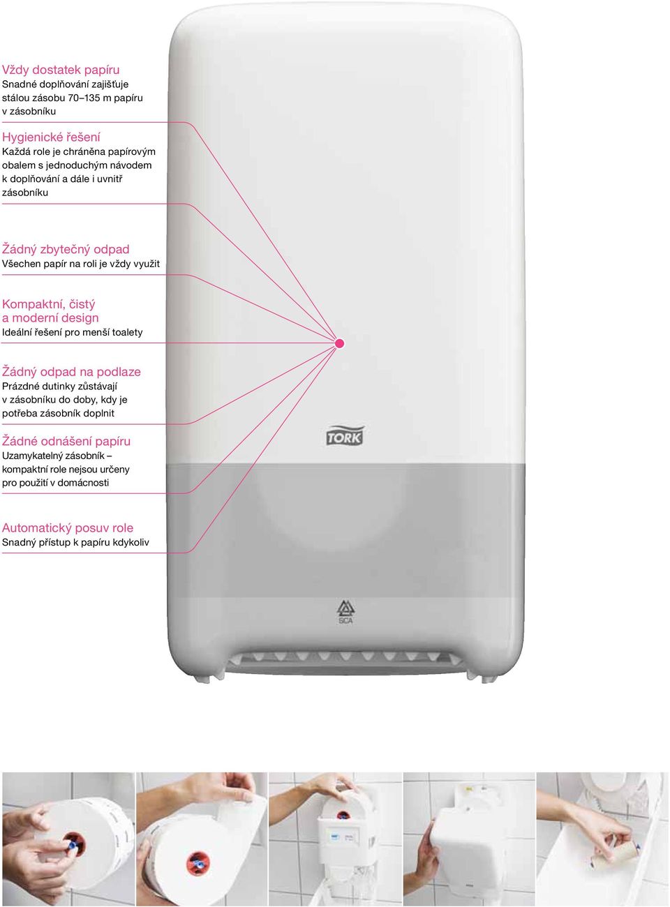 moderní design Ideální řešení pro menší toalety Žádný odpad na podlaze Prázdné dutinky zůstávají v zásobníku do doby, kdy je potřeba zásobník