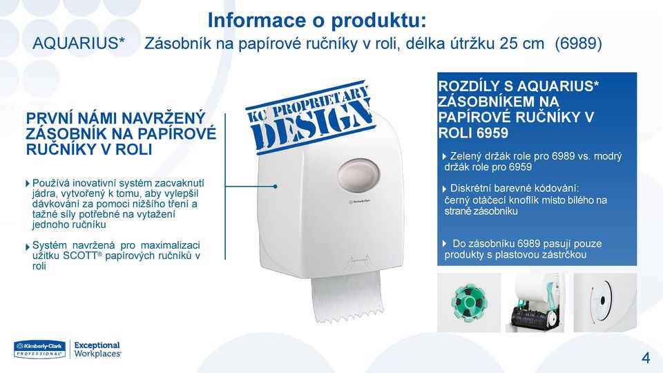 navržená pro maximalizaci užitku SCOTT papírových ručníků v roli ROZDÍLY S ZÁSOBNÍKEM NA PAPÍROVÉ RUČNÍKY V ROLI 6959: Zelený držák role pro 6989 vs.