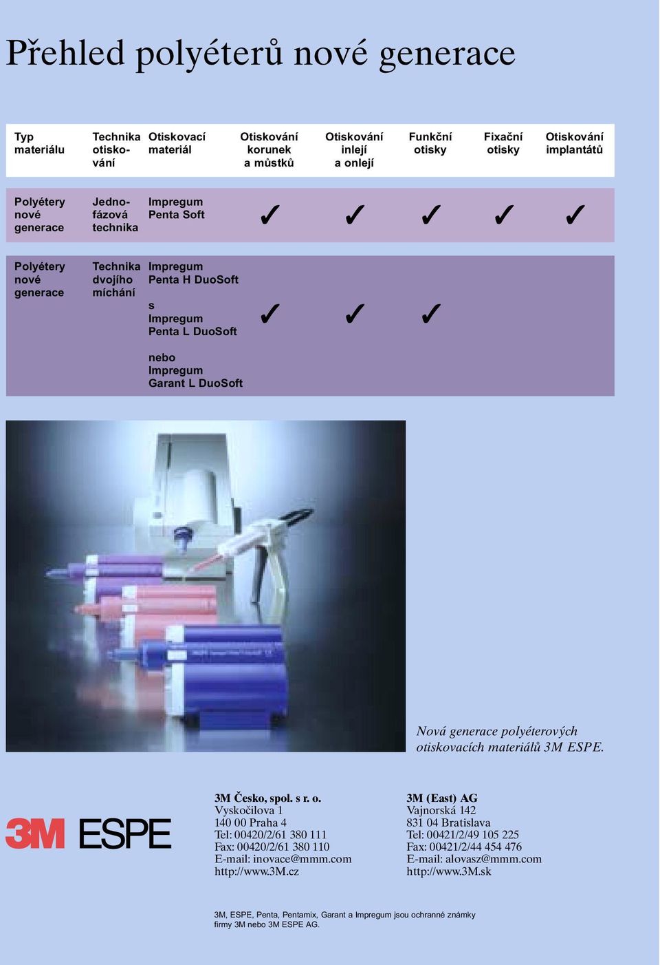 Nová generace polyéterových otiskovacích materiálů 3M ESPE. 3M Česko, spol. s r. o. Vyskočilova 1 140 00 Praha 4 Tel: 00420/2/61 380 111 Fax: 00420/2/61 380 110 E-mail: inovace@mmm.com http://www.3m.