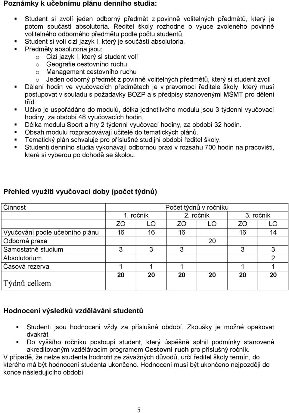 Předměty absolutoria jsou: o Cizí jazyk I, který si student volí o Geografie cestovního ruchu o Management cestovního ruchu o Jeden odborný předmět z povinně volitelných předmětů, který si student