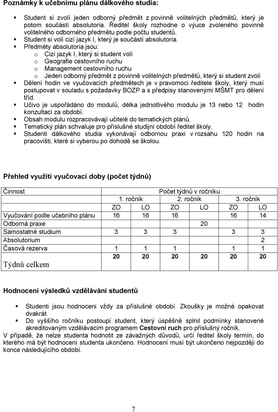 Předměty absolutoria jsou: o Cizí jazyk I, který si student volí o Geografie cestovního ruchu o Management cestovního ruchu o Jeden odborný předmět z povinně volitelných předmětů, který si student