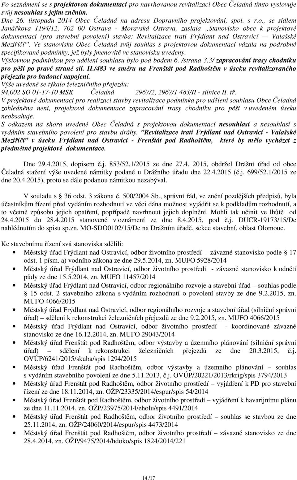 adu 2014 Obec Čeladná na adresu Dop