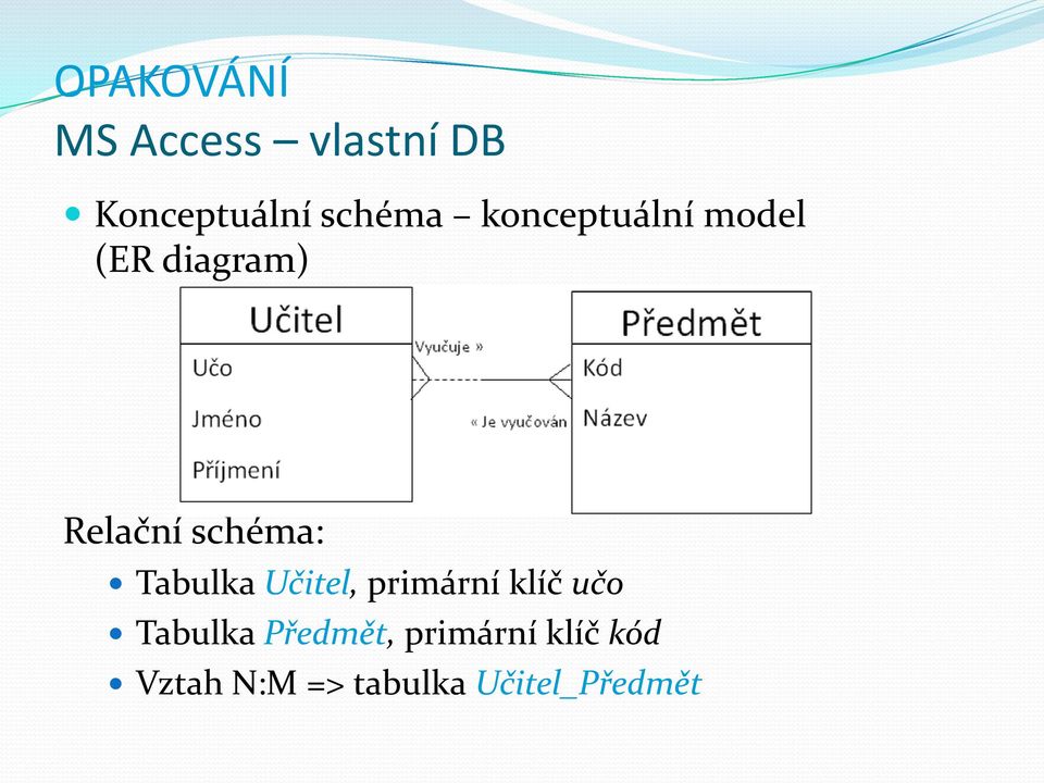 Tabulka Učitel, primární klíč učo Tabulka Předmět,