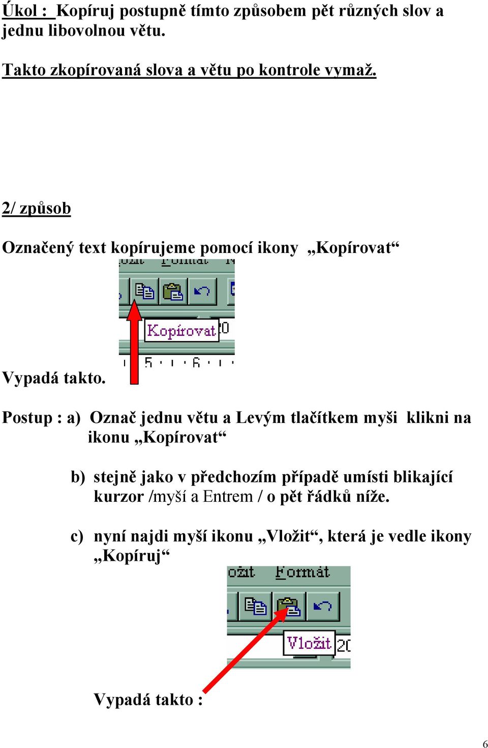 2/ způsob Označený text kopírujeme pomocí ikony Kopírovat Vypadá takto.