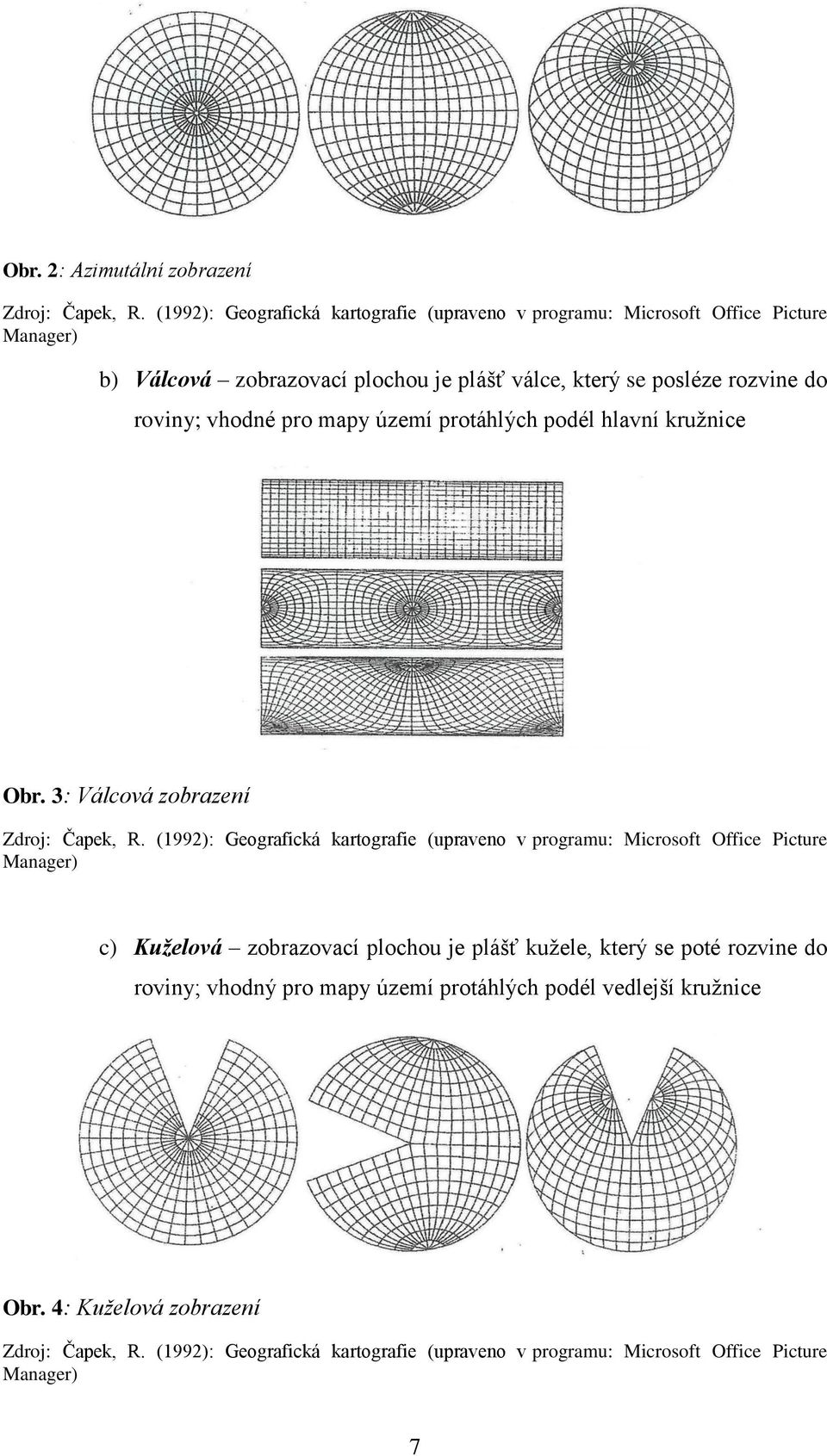 roviny; vhodné pro mapy území protáhlých podél hlavní kružnice Obr. 3: Válcová zobrazení Zdroj: Čapek, R.