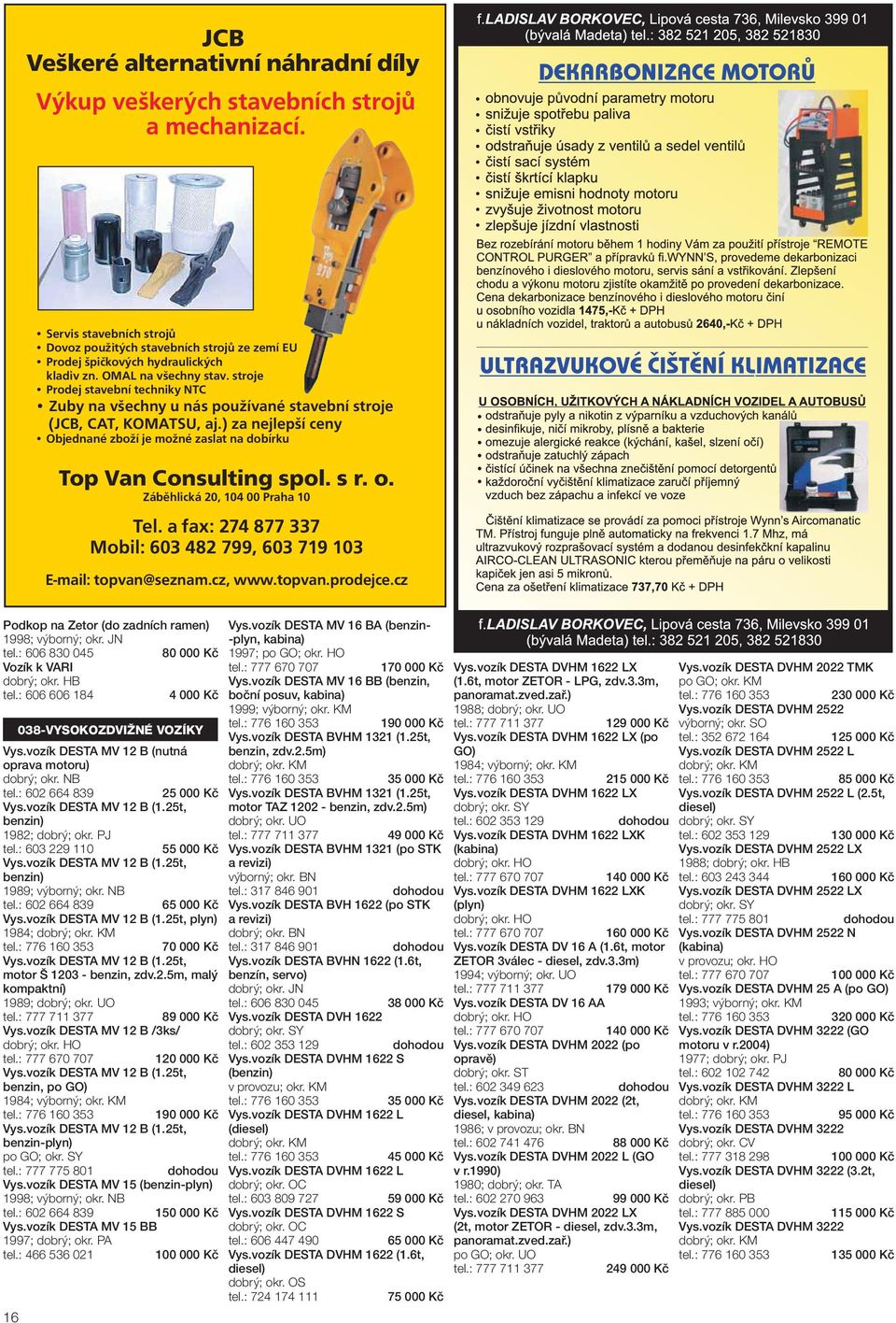 ) za nejlepší ceny Objednané zboží je možné zaslat na dobírku Top Van Consulting spol. s r. o. Zábìhlická 20, 104 00 Praha 10 Tel.