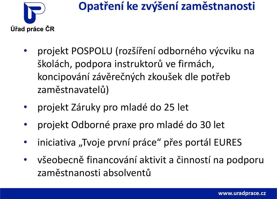 projekt Záruky pro mladé do 25 let projekt Odborné praxe pro mladé do 30 let iniciativa Tvoje