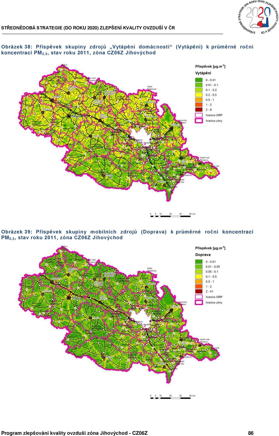 Příspěvek skupiny mobilních zdrojů (Doprava) k průměrné roční koncentraci PM 2,5,