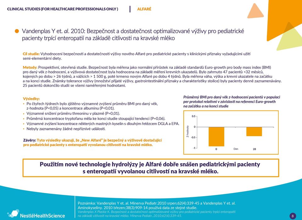 nového Alfaré pro pediatrické pacienty s klinickými příznaky vyžadujícími užití semi-elementární diety. Metody: Prospektivní, otevřená studie.