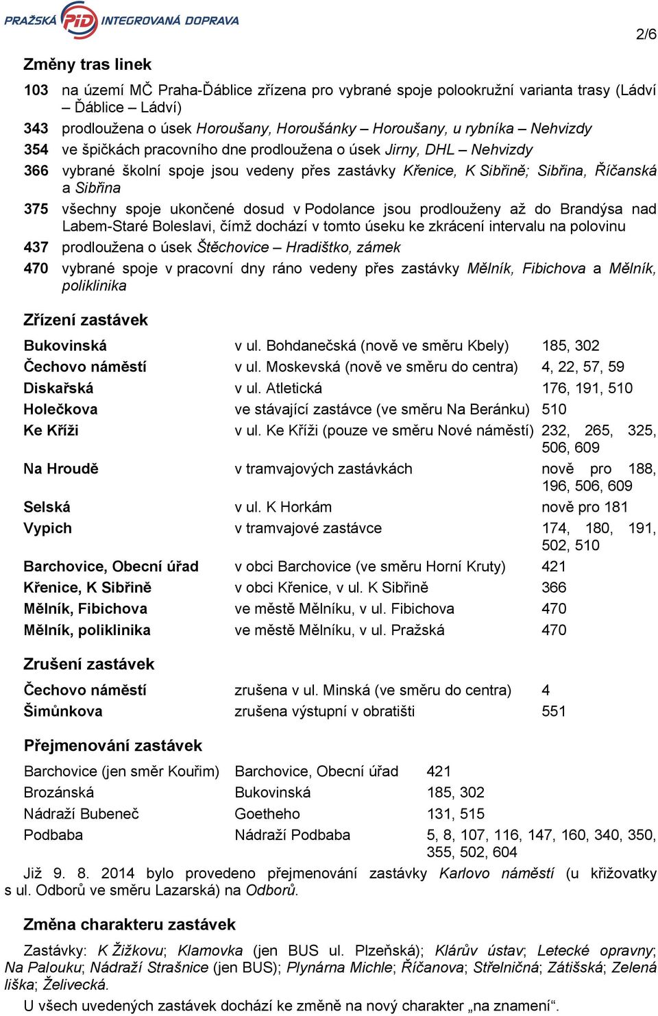 dosud v Podolance jsou prodlouženy až do Brandýsa nad Labem-Staré Boleslavi, čímž dochází v tomto úseku ke zkrácení intervalu na polovinu 437 prodloužena o úsek Štěchovice Hradištko, zámek 470